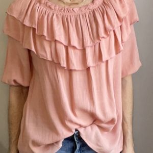 NWT Double Ruffle Peasant Top